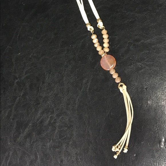 Long Peach Gem Stone Infinity Rope Necklace NWOT - Picture 7 of 8